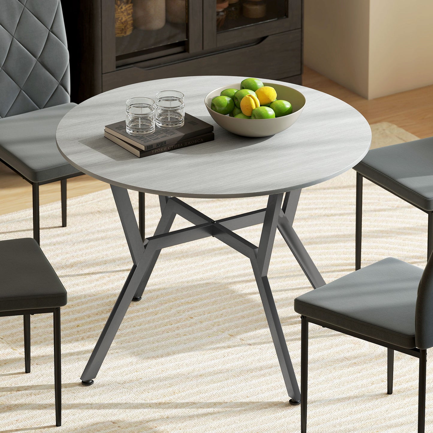 Small Kitchen Table with Black Steel Legs, Dining Table, Grey
