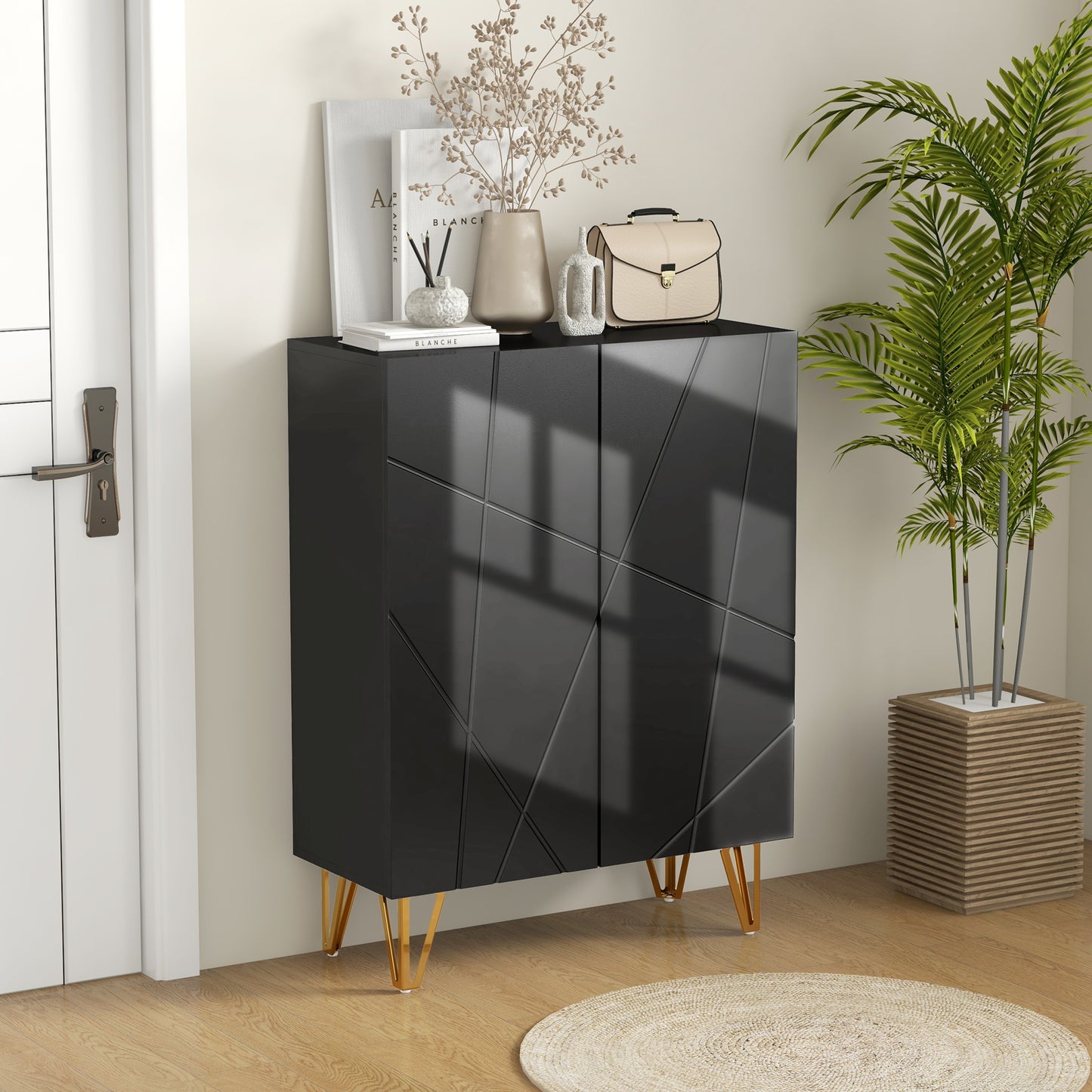 Shoe Storage Cabinet with Soft-Close Hinges and Adjust Shelves, Black