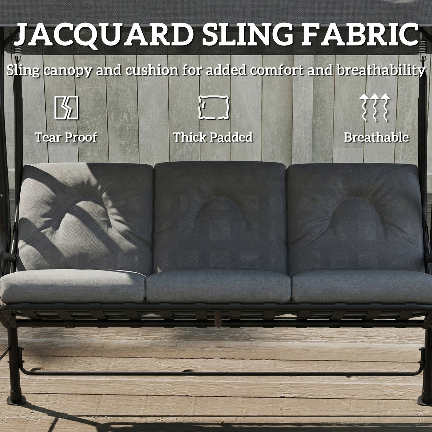 3-Seater Garden Swing Seat, Outdoor Swing Chair with Canopy, Grey