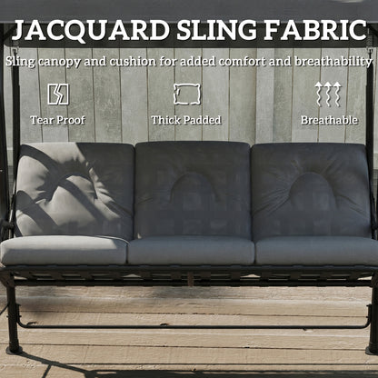 3-Seater Garden Swing Seat, Outdoor Swing Chair with Canopy, Grey