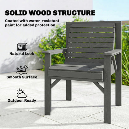 Wood Garden Chair Outdoor Dining Chair with Curved Seat, Grey