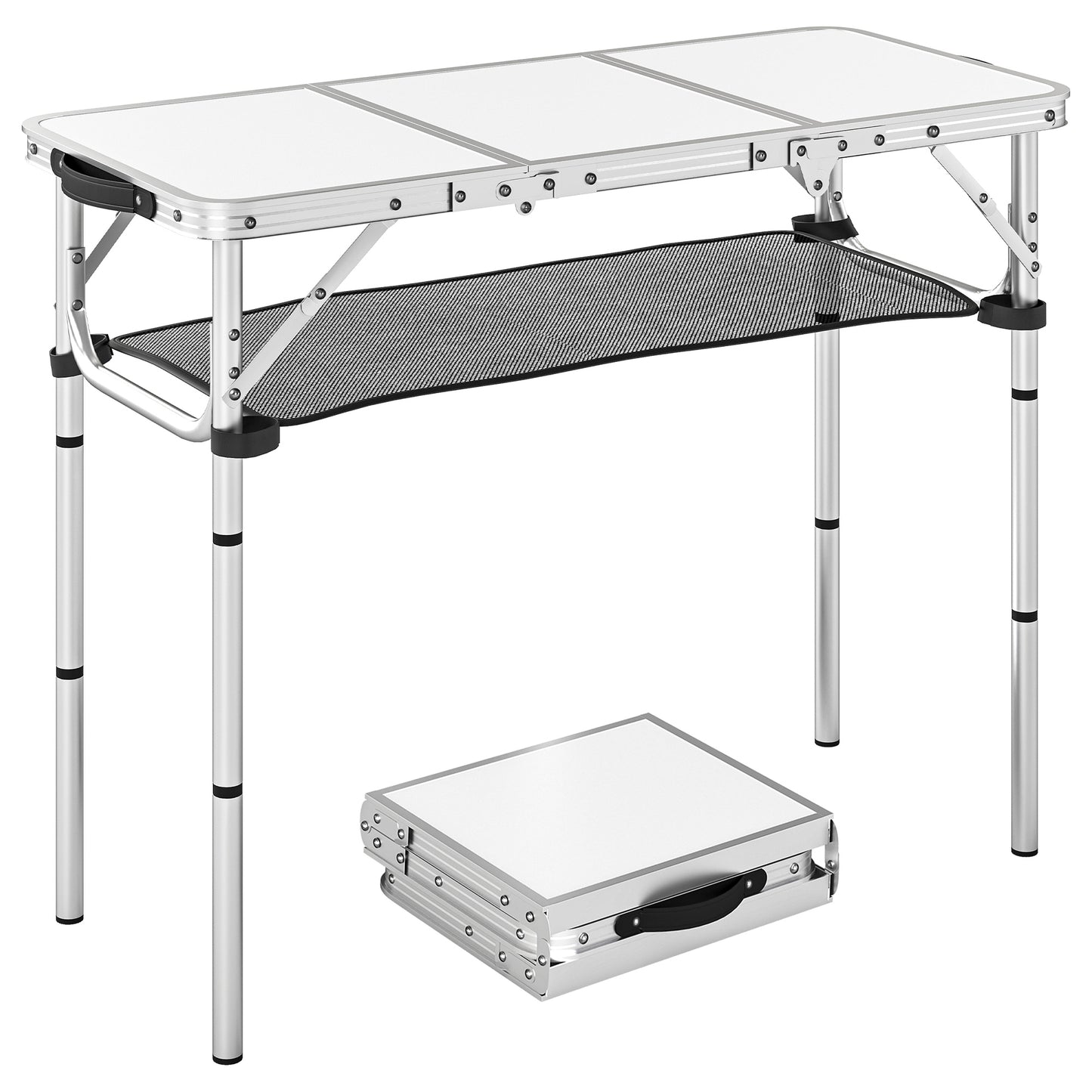 3ft Folding Camping Table, Picnic Table with Storage Layer, White