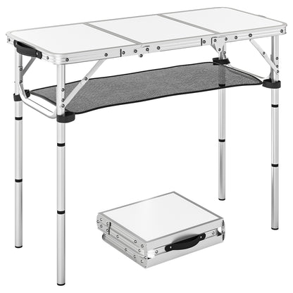 3ft Folding Camping Table, Picnic Table with Storage Layer, White