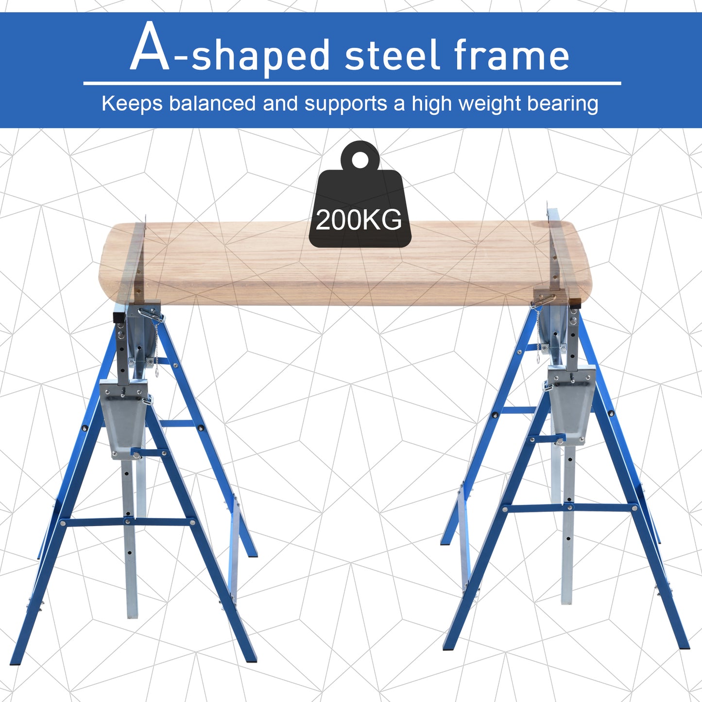 Set Of 2 Steel Saw Horses Telescopic Builders Work Bench Folding Blue