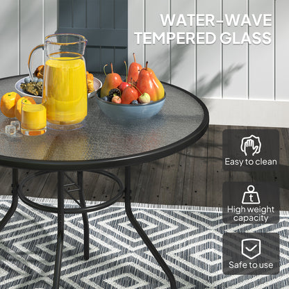 Outdoor Round Dining Table Tempered Glass Top w/ Parasol Hole 100cm