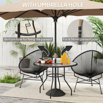 Outdoor Round Dining Table Tempered Glass Top w/ Parasol Hole 100cm