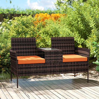 Rattan Garden Bench w/ Glass Tea Table, Wicker Chair w/ Cushions