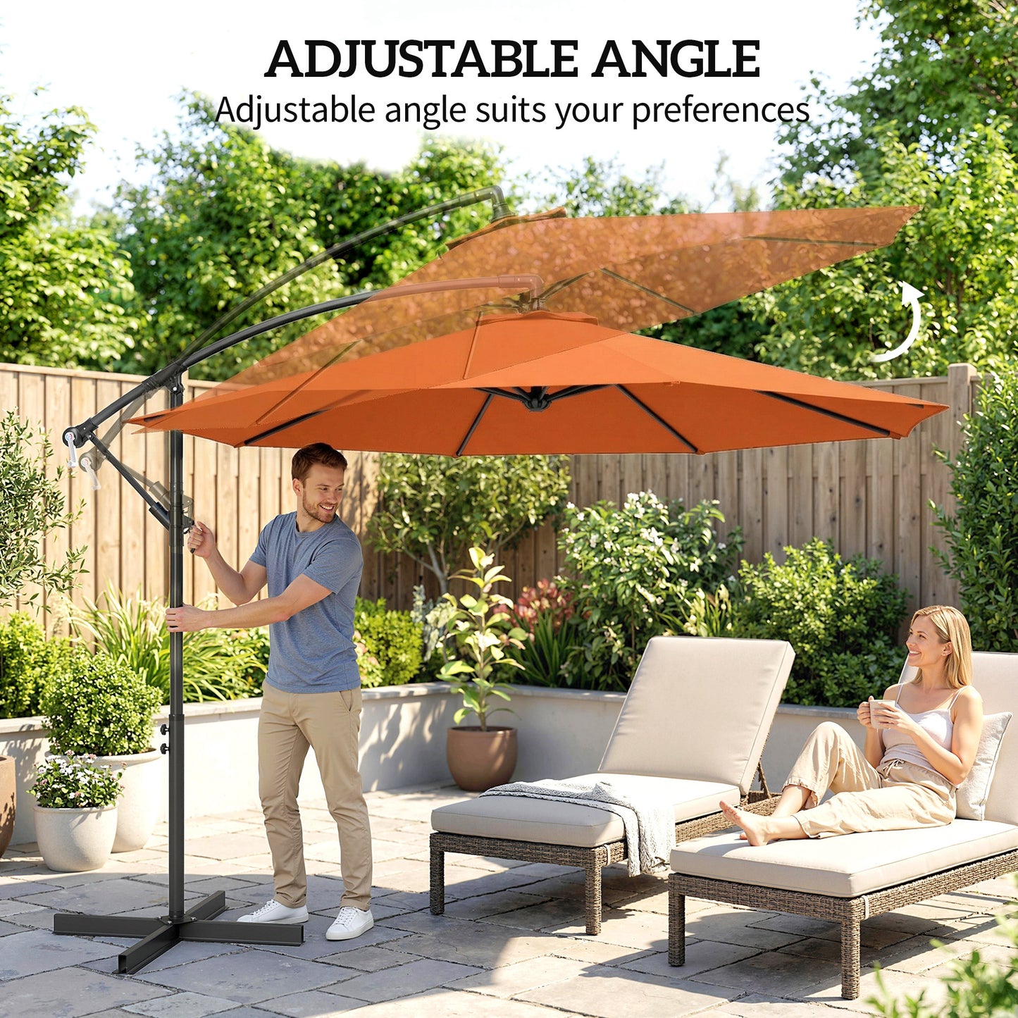 3 m Cantilever Parasol with Cross Base, Offset Outdoor Umbrella with Crank Handle, Hanging Sun Shade, Orange