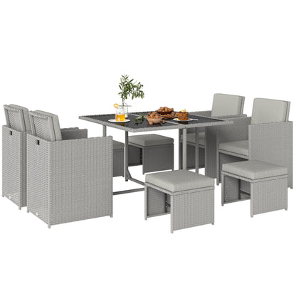 8 Seater Cube Rattan Garden Dining Set with Cushions, Light Grey