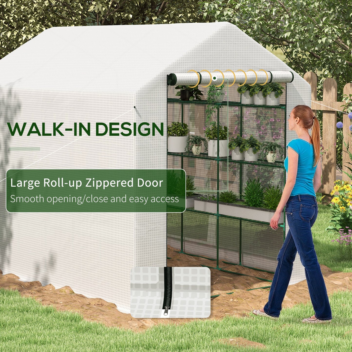 Walk-in Garden Greenhouse Shelves Polytunnel Steeple Grow House