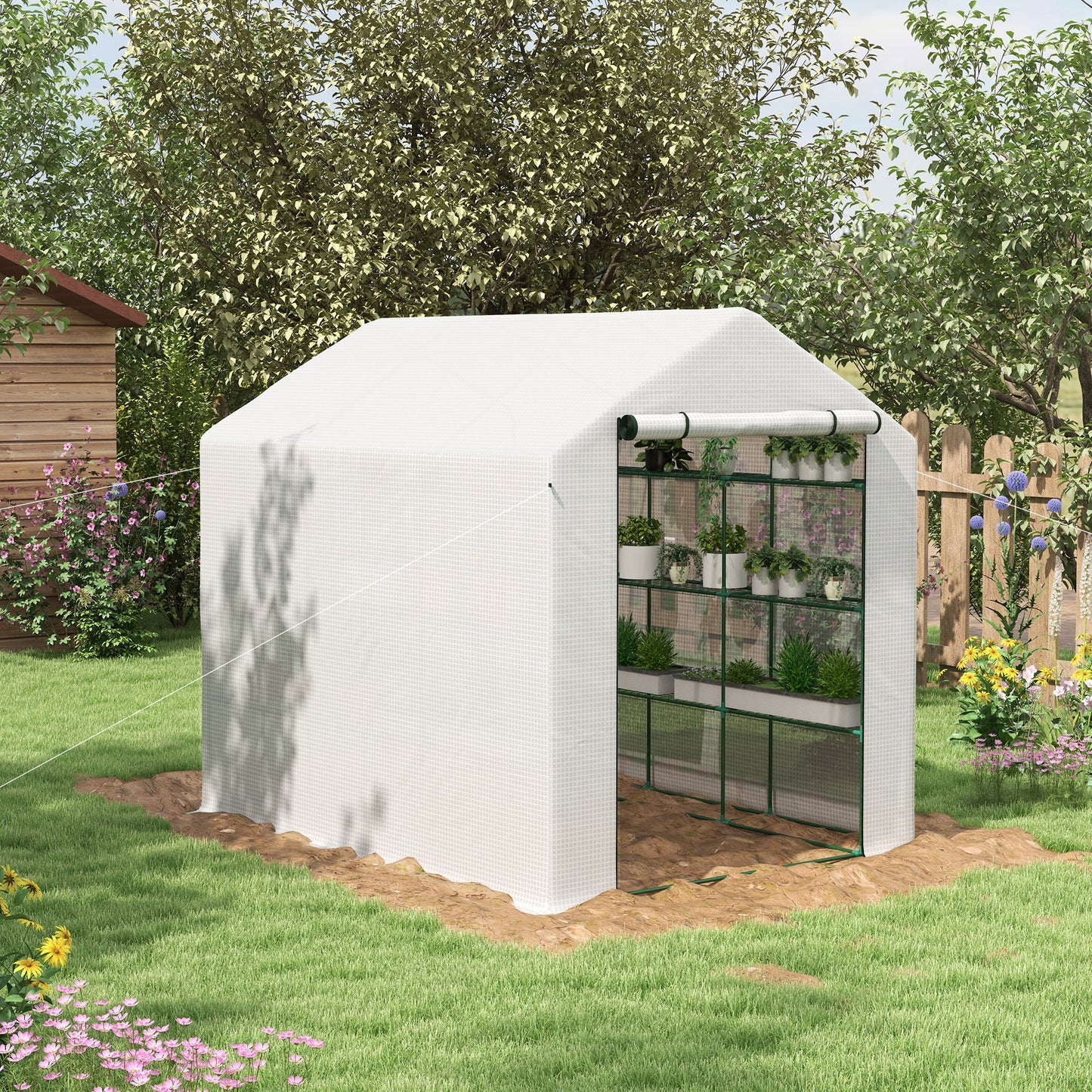 Walk-in Garden Greenhouse Shelves Polytunnel Steeple Grow House