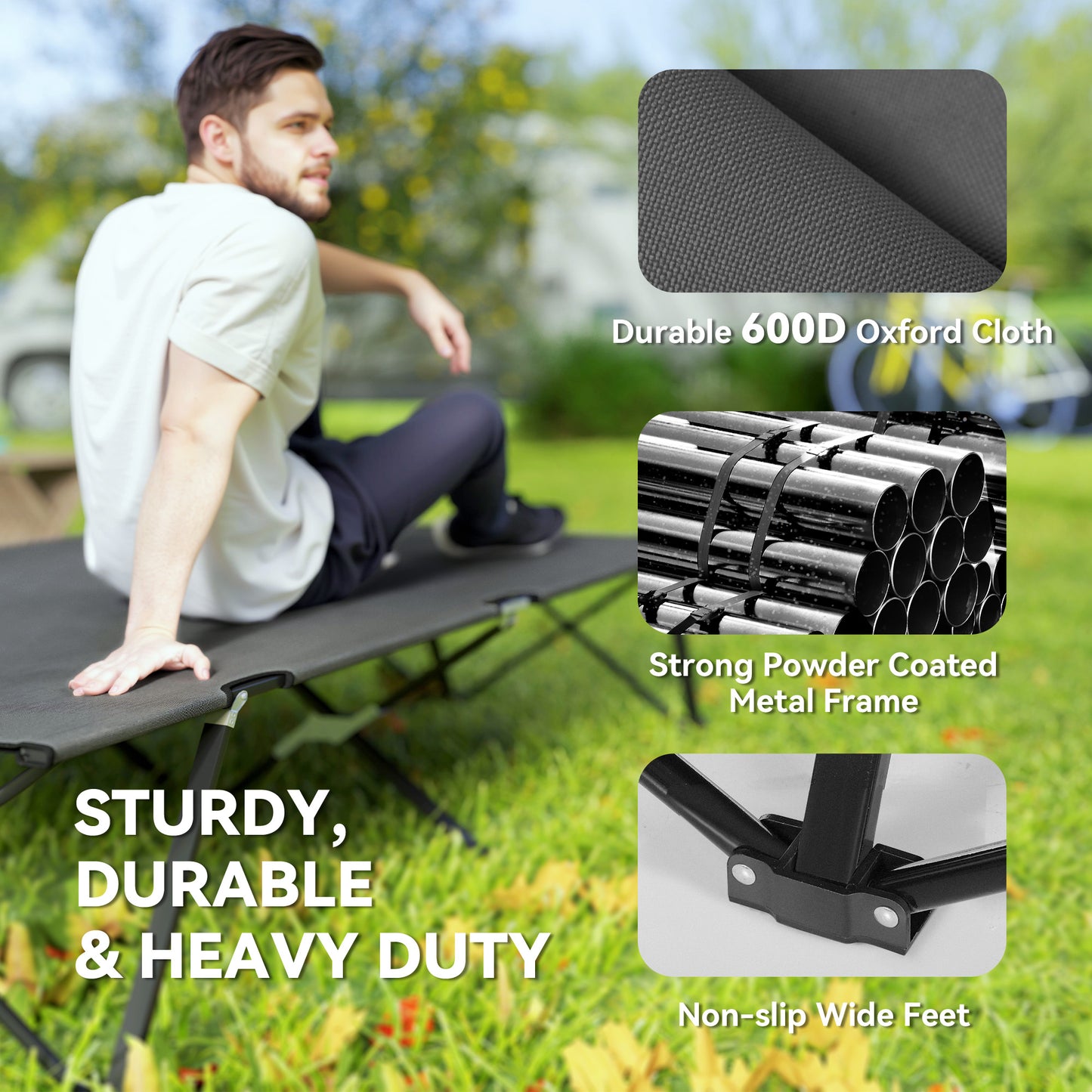 Double Camping Folding Cot Portable Sleeping Bed, Charcoal Grey