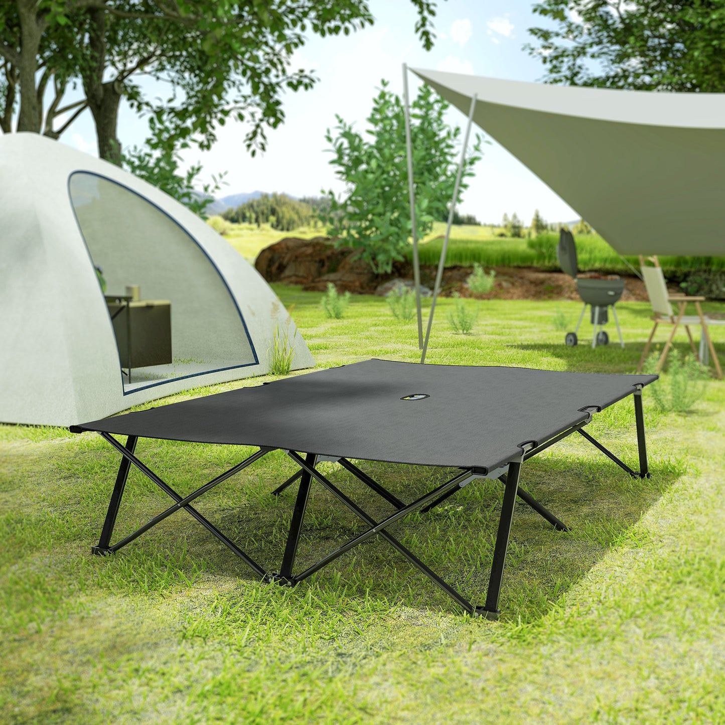 Double Camping Folding Cot Portable Sleeping Bed, Charcoal Grey