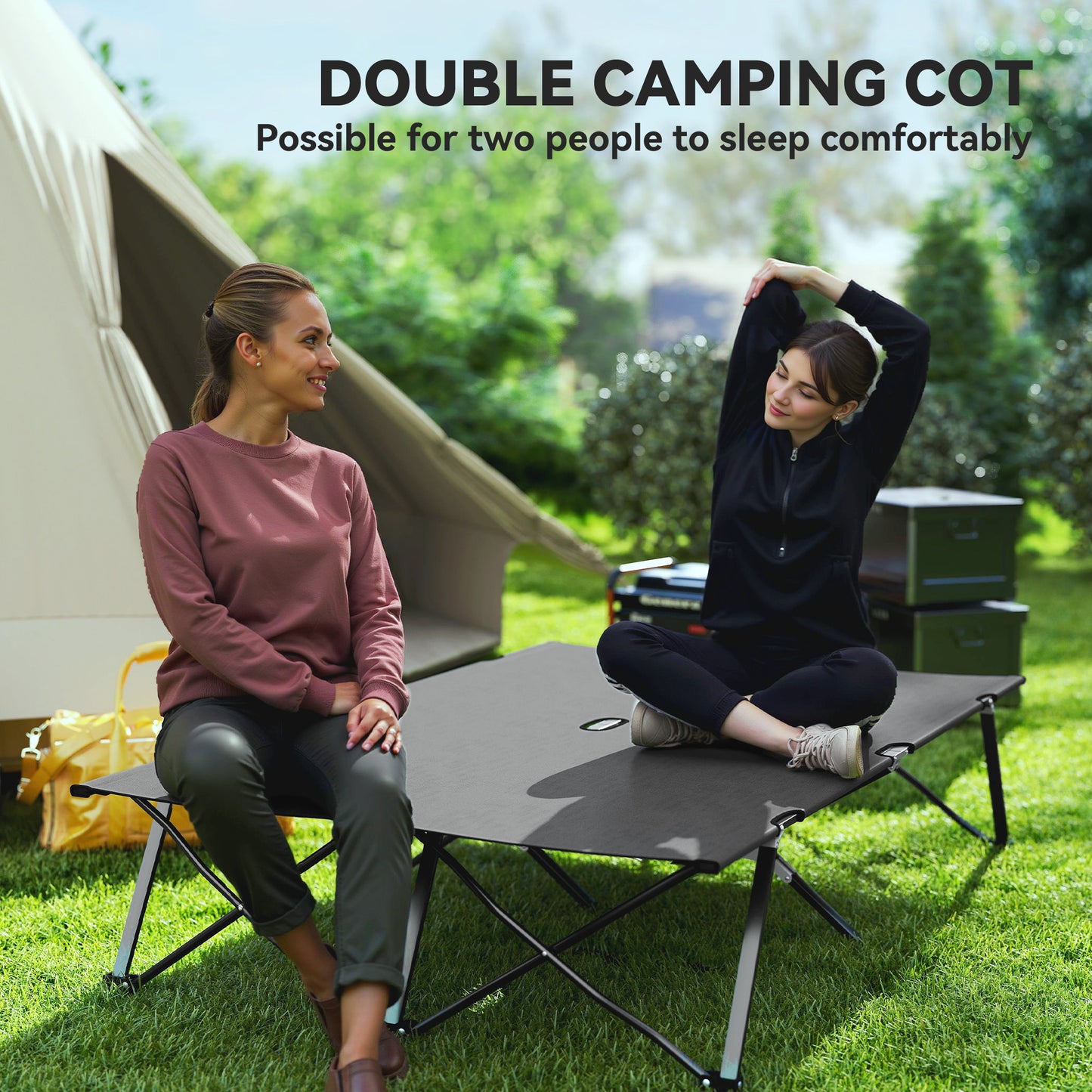 Double Camping Folding Cot Portable Sleeping Bed, Charcoal Grey