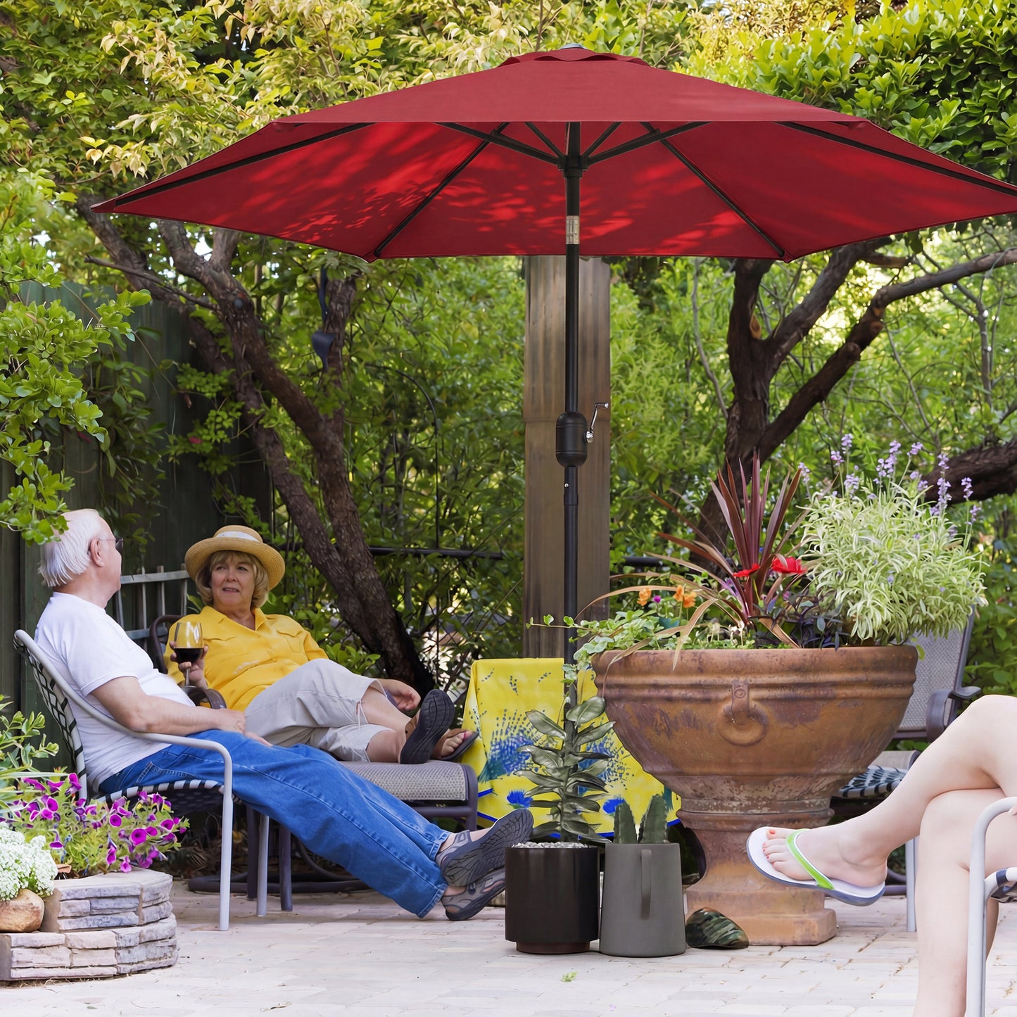 2.6M Garden Parasol Umbrella with Aluminium Pole, Tilt, Crank