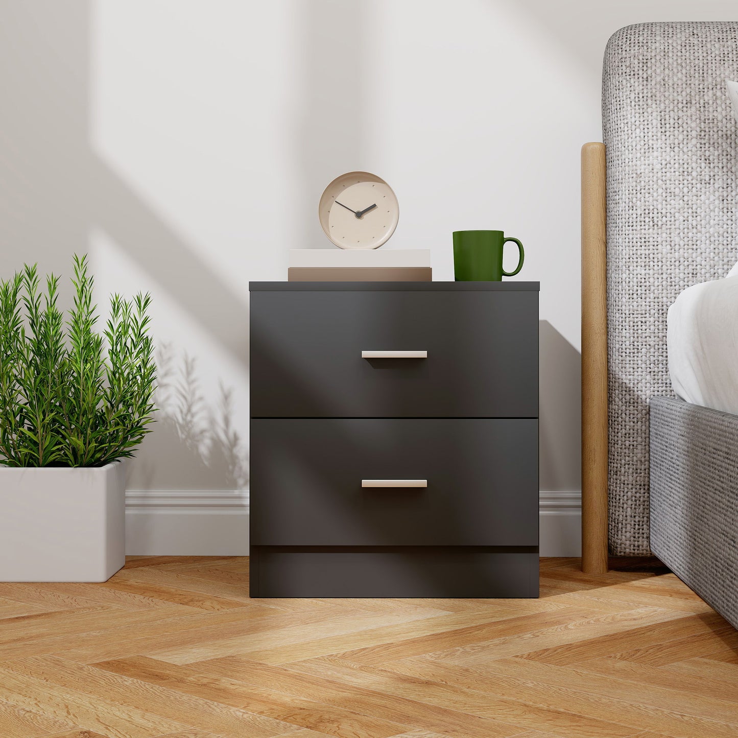 Bedside Table, Nightstand with 2 Drawers, Modern Side Table, Black