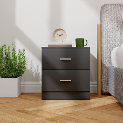 Bedside Table, Nightstand with 2 Drawers, Modern Side Table, Black
