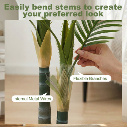 120cm Artificial Palm Tree with 14 PEVA Leaves in Pot, Decorative Artificial Plant with UV-resistant and Moss Effect, Fake Plant for Home Office Decor, Green