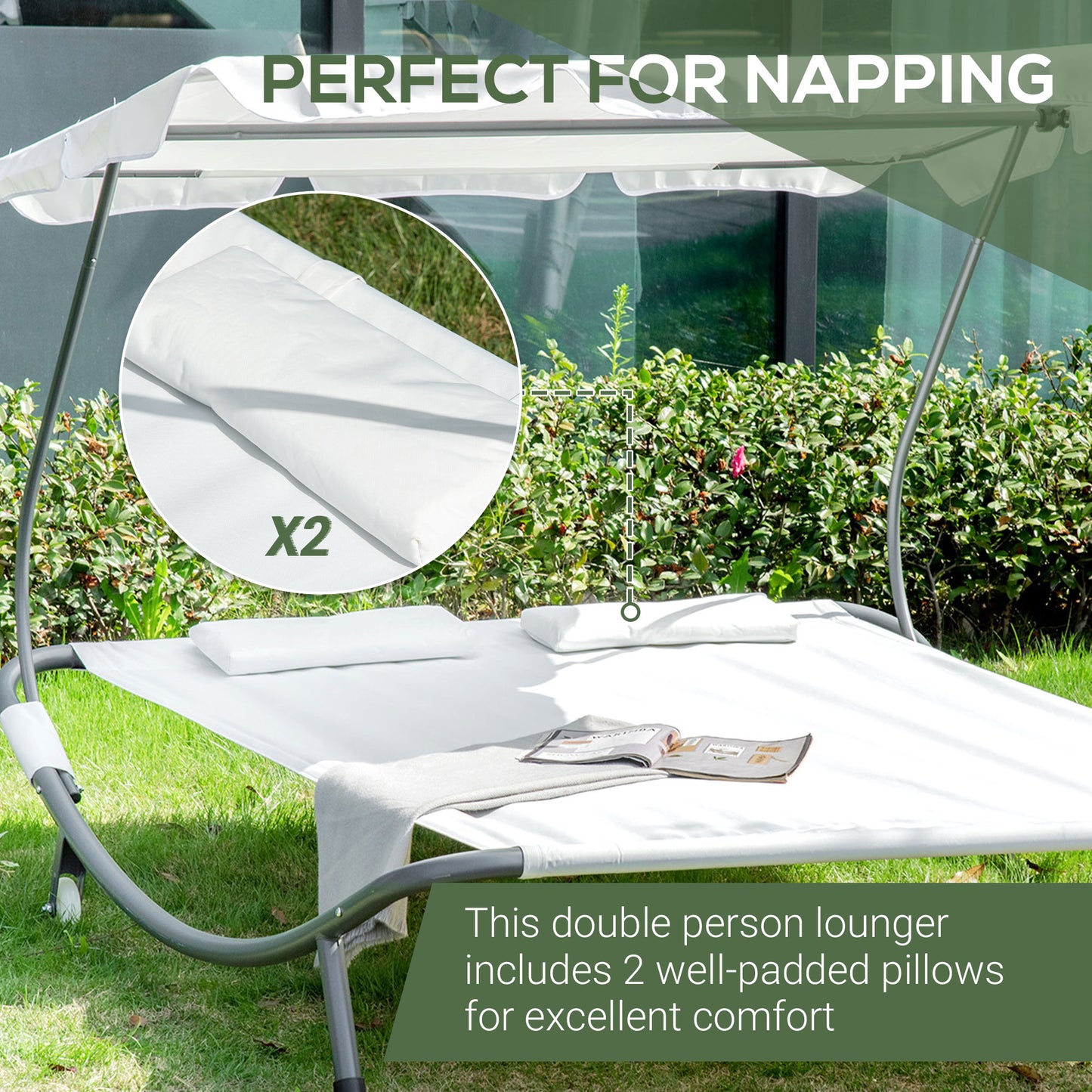 Garden Double Hammock Sun Lounger Day Bed Canopy 2 Pillows w/ Stand New