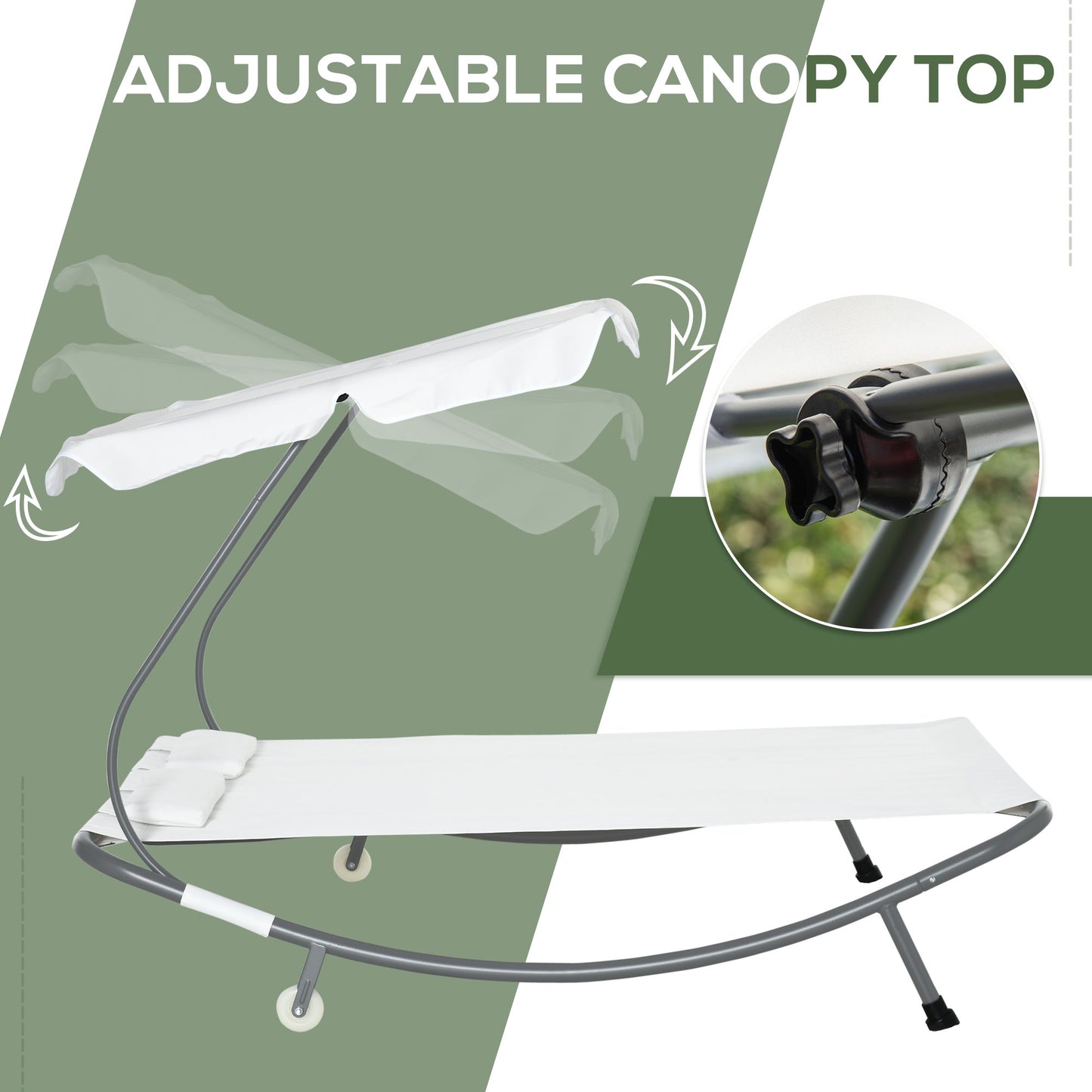 Garden Double Hammock Sun Lounger Day Bed Canopy 2 Pillows w/ Stand New