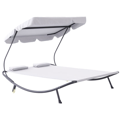 Garden Double Hammock Sun Lounger Day Bed Canopy 2 Pillows w/ Stand New