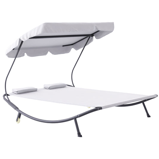 Garden Double Hammock Sun Lounger Day Bed Canopy 2 Pillows w/ Stand New