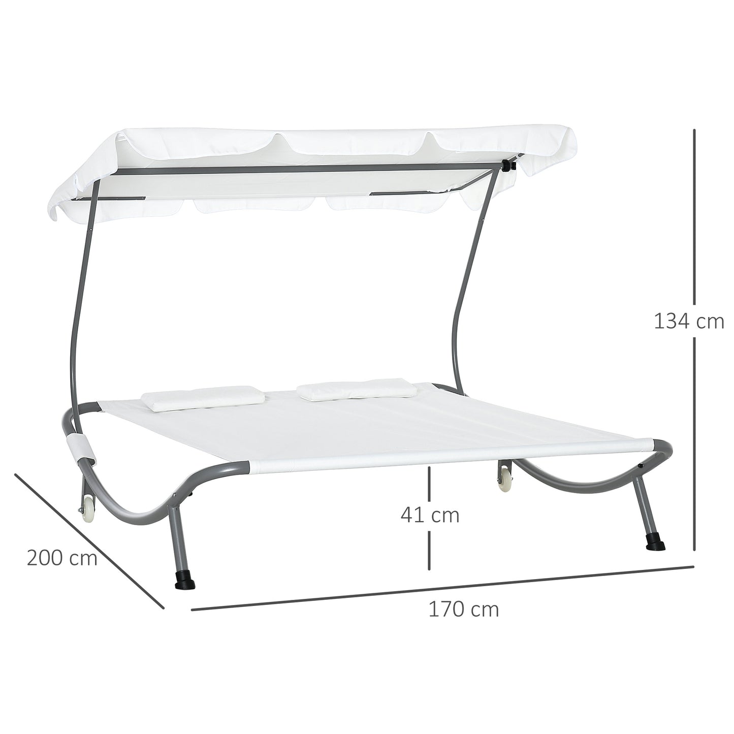 Garden Double Hammock Sun Lounger Day Bed Canopy 2 Pillows w/ Stand New