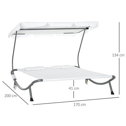 Garden Double Hammock Sun Lounger Day Bed Canopy 2 Pillows w/ Stand New
