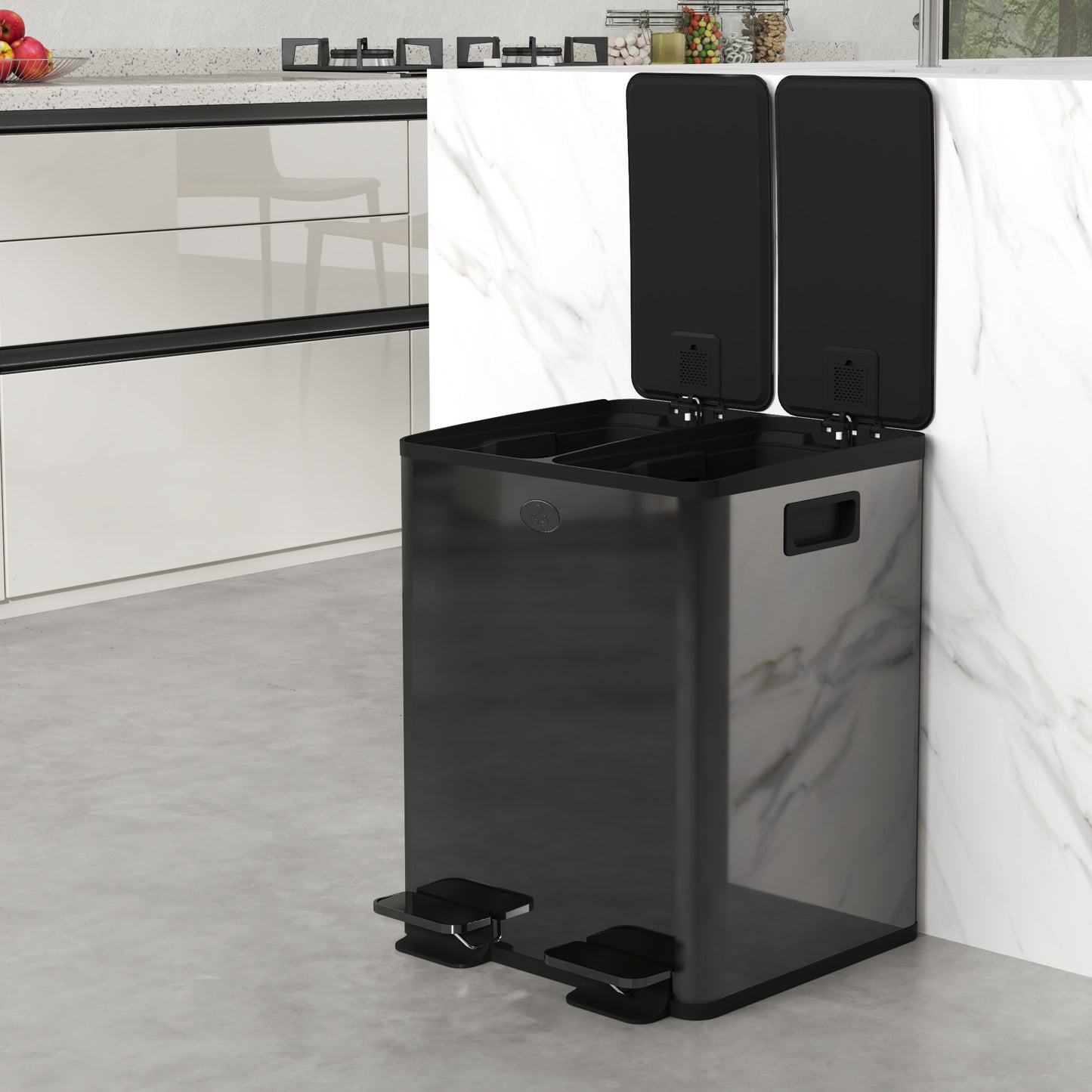 2 x 20L Dual Kitchen Bin Pedal Bin for Recycling and Waste, Black