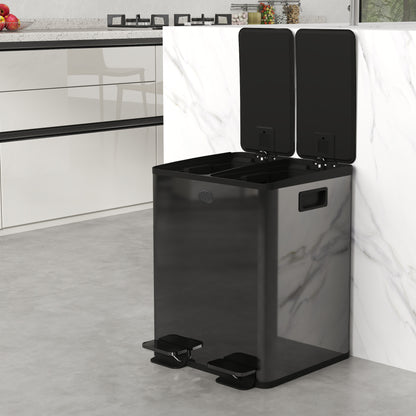 2 x 20L Dual Kitchen Bin Pedal Bin for Recycling and Waste, Black