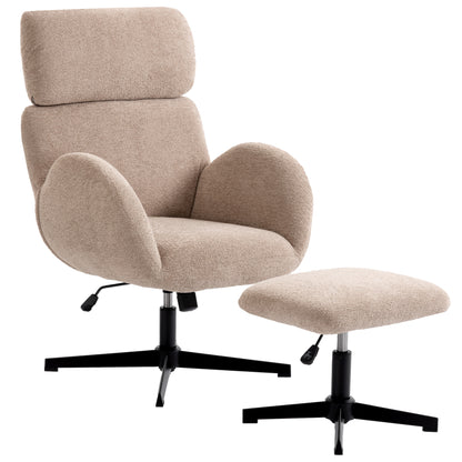 Swivel Armchair with Footstool, Rocking Accent Chair, Light Brown
