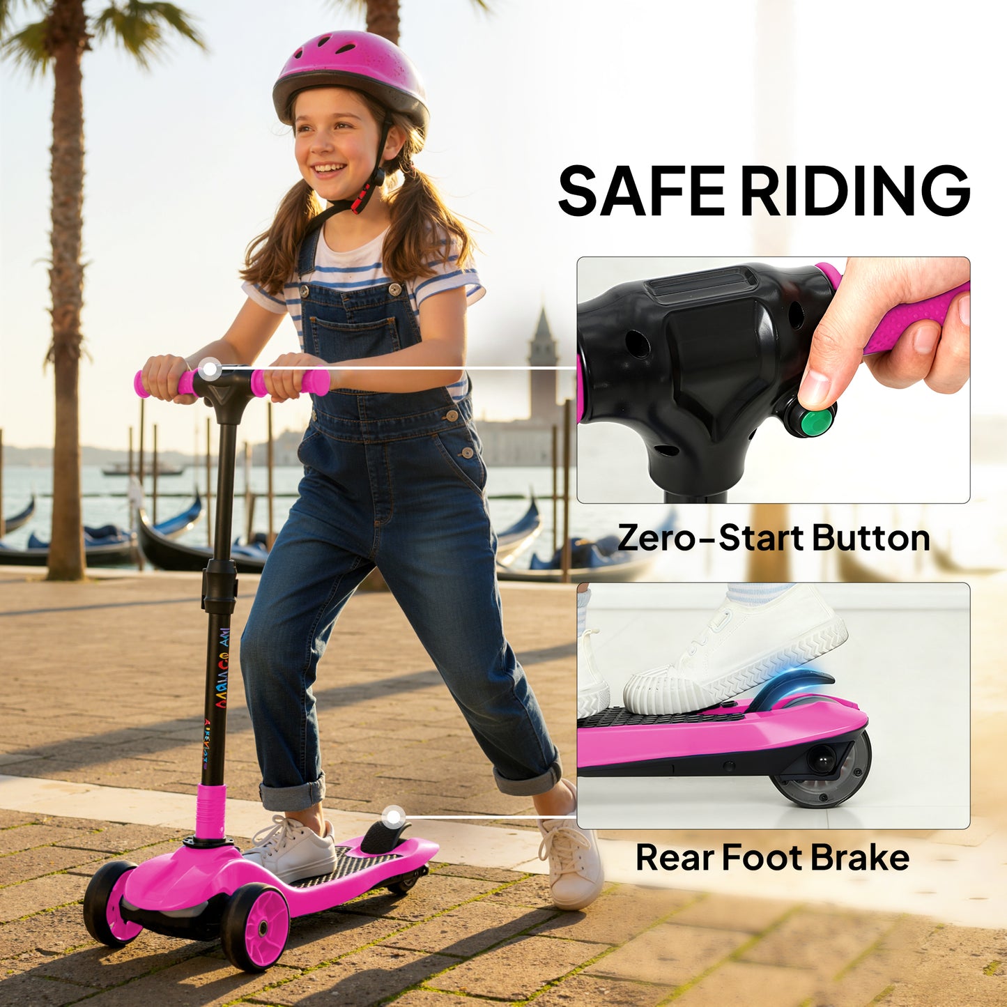 Electric Scooter for Kids, 3 Wheel Foldable Kids Scooter, Pink