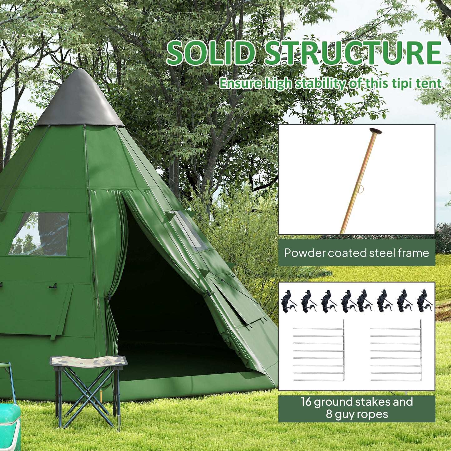 6-7 Person Large Family Party Camping Tent W/ Carrying Bag, Green