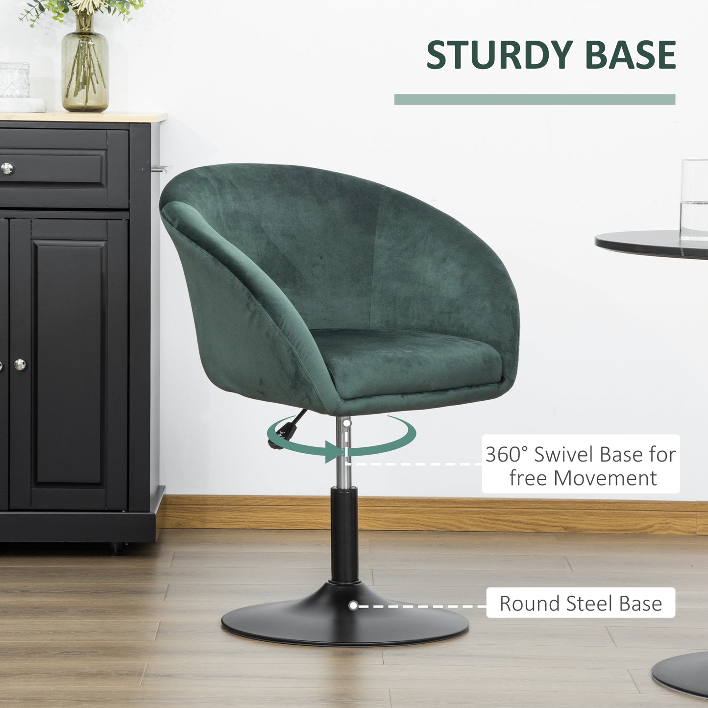 Swivel Bar Stool Fabric Dining Chair Dressing Stool Tub Seat Green