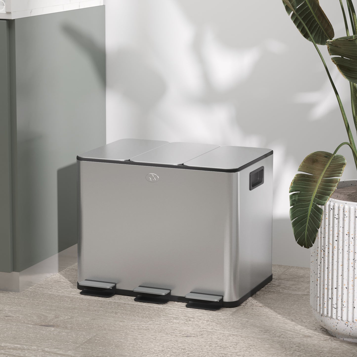 3 x 20L Triple Kitchen Bin Pedal Bin for Recycling and Waste