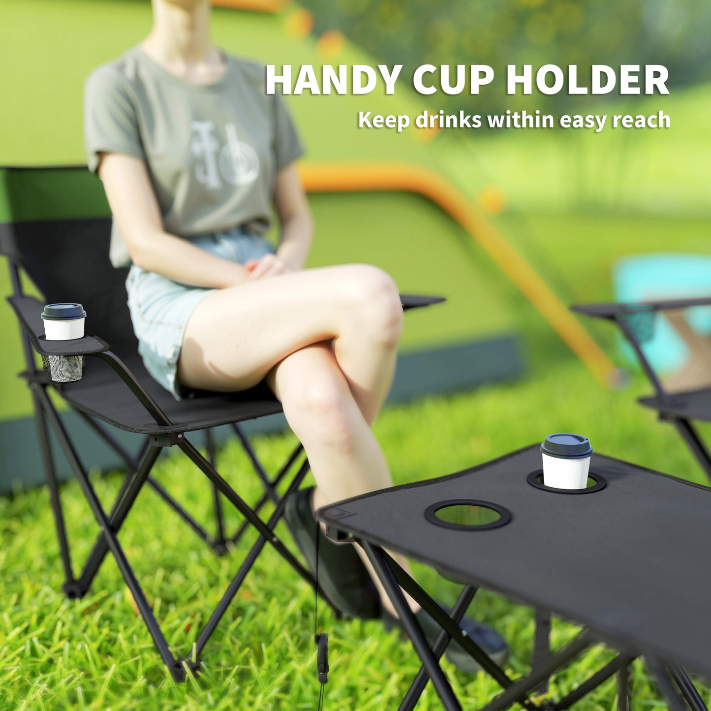 4 Piece Foldable Camping Table and Chairs Set, Olive Green