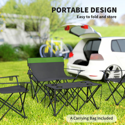 4 Piece Foldable Camping Table and Chairs Set, Olive Green