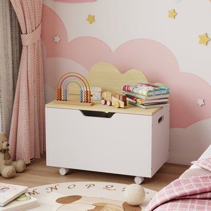 Toy Box for Kids, Toy Chest with Wheels and Safety Hinges, White