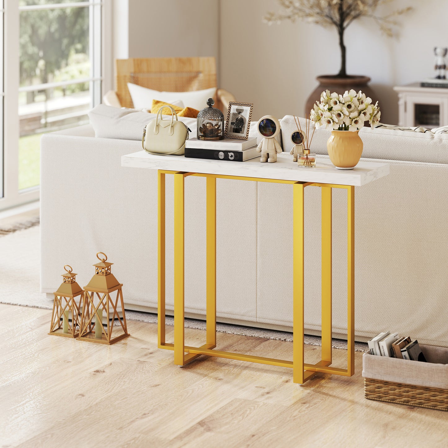 Modern Slim Long Accent Sofa Side Table for Hallway, White