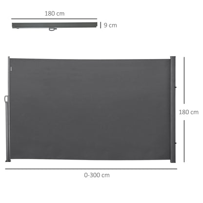 Retractable Sun Side Awning Screen Fence Patio Garden Wall Balcony Screening Panel Outdoor Blind Privacy Divider (3x1.8M, Grey)