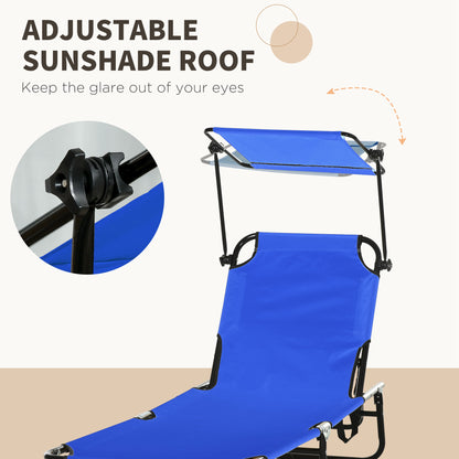 2 Piece Folding Sun Loungers with Adjustable Backrest, Blue