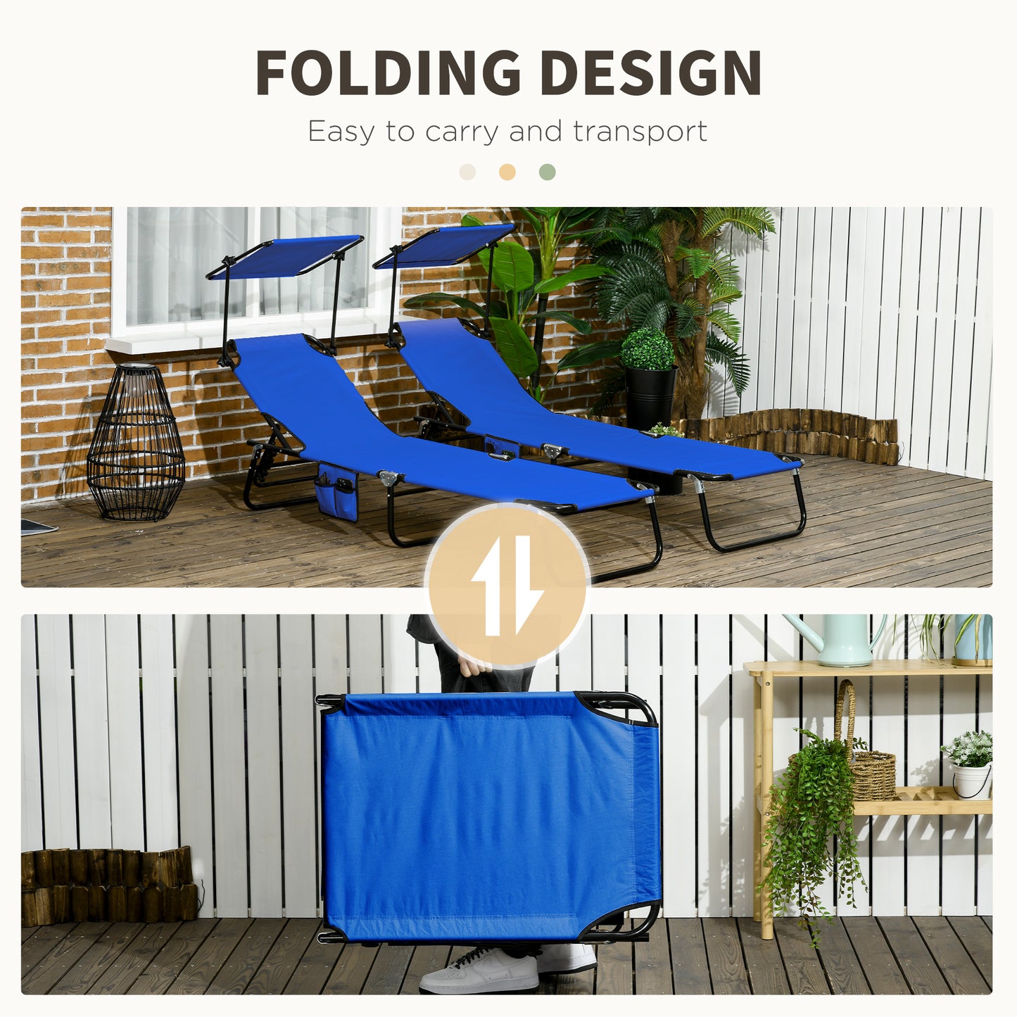 2 Piece Folding Sun Loungers with Adjustable Backrest, Blue