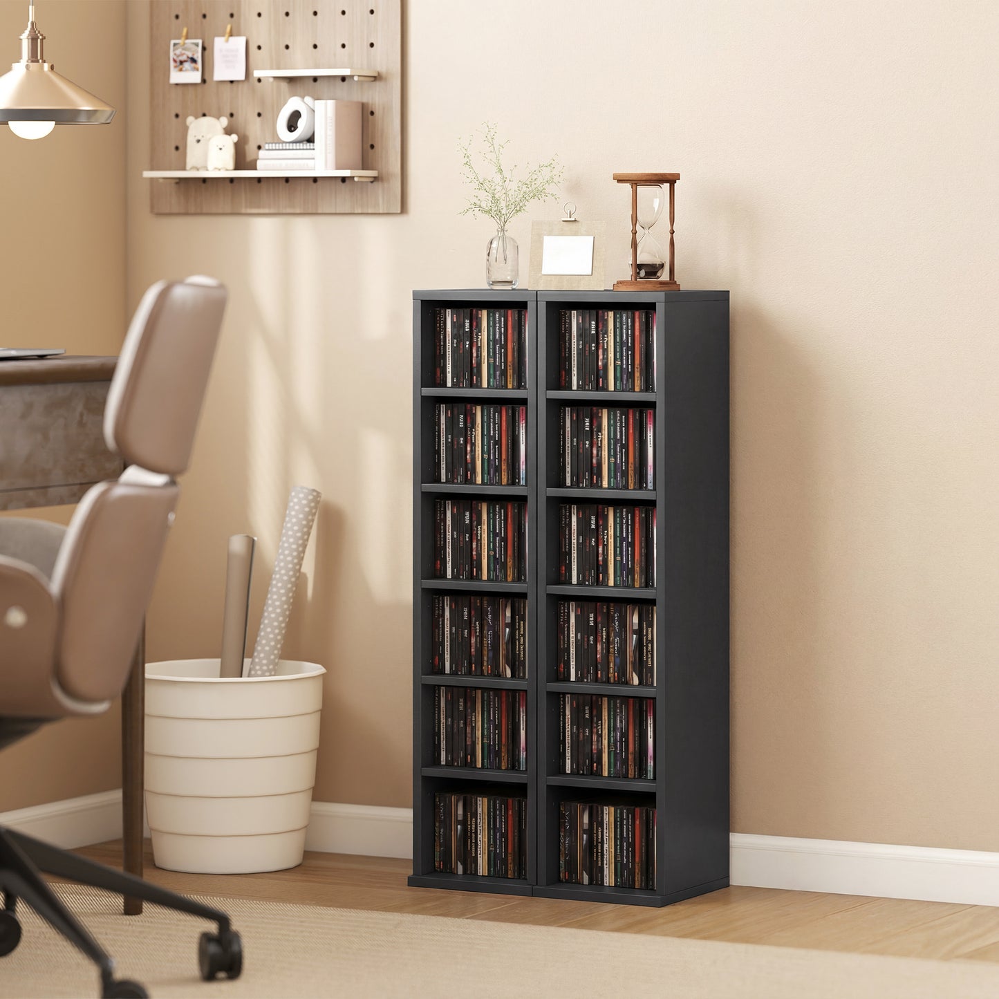 Set of 2 CD Storage Units DVD Shelf with Adjustable Shelves, Black