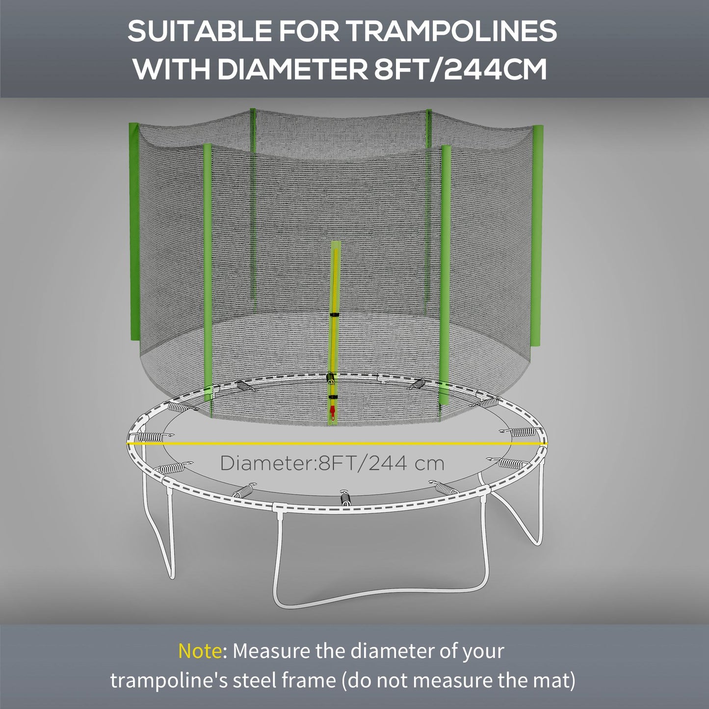 8ft Trampoline Net Replacement Safety Net with Zipped Door, Green