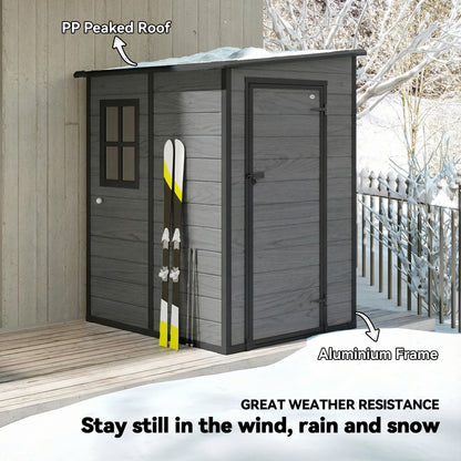 Lean to Garden Shed, Plastic Tool Storage House w/ Lockable Door