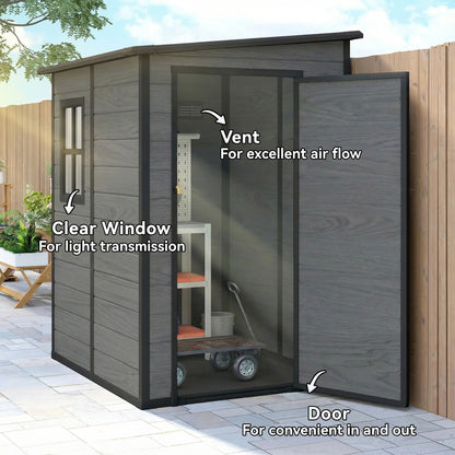 Lean to Garden Shed, Plastic Tool Storage House w/ Lockable Door