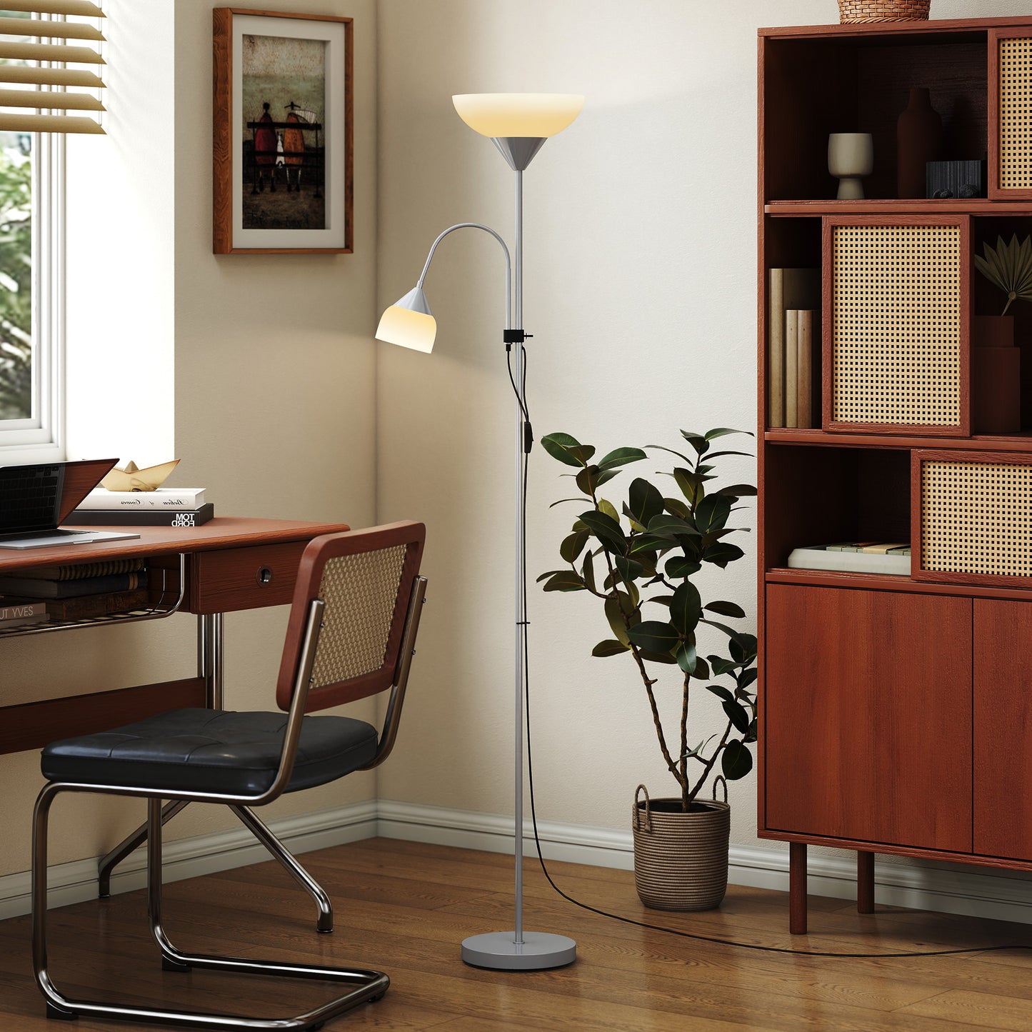 Mother-Child Floor Lamp Duo Light with 3 Colour Temperatures, Silver