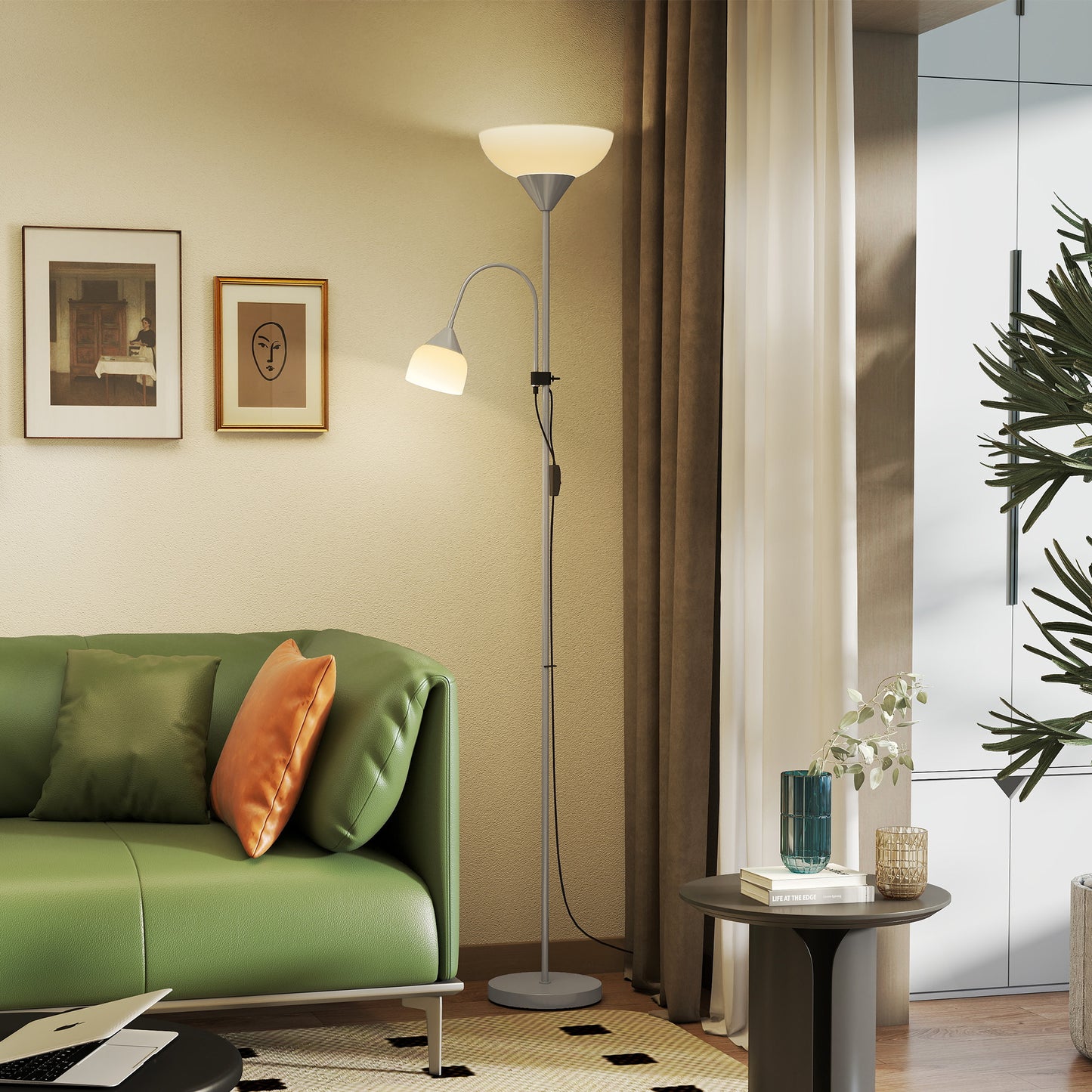 Mother-Child Floor Lamp Duo Light with 3 Colour Temperatures, Silver