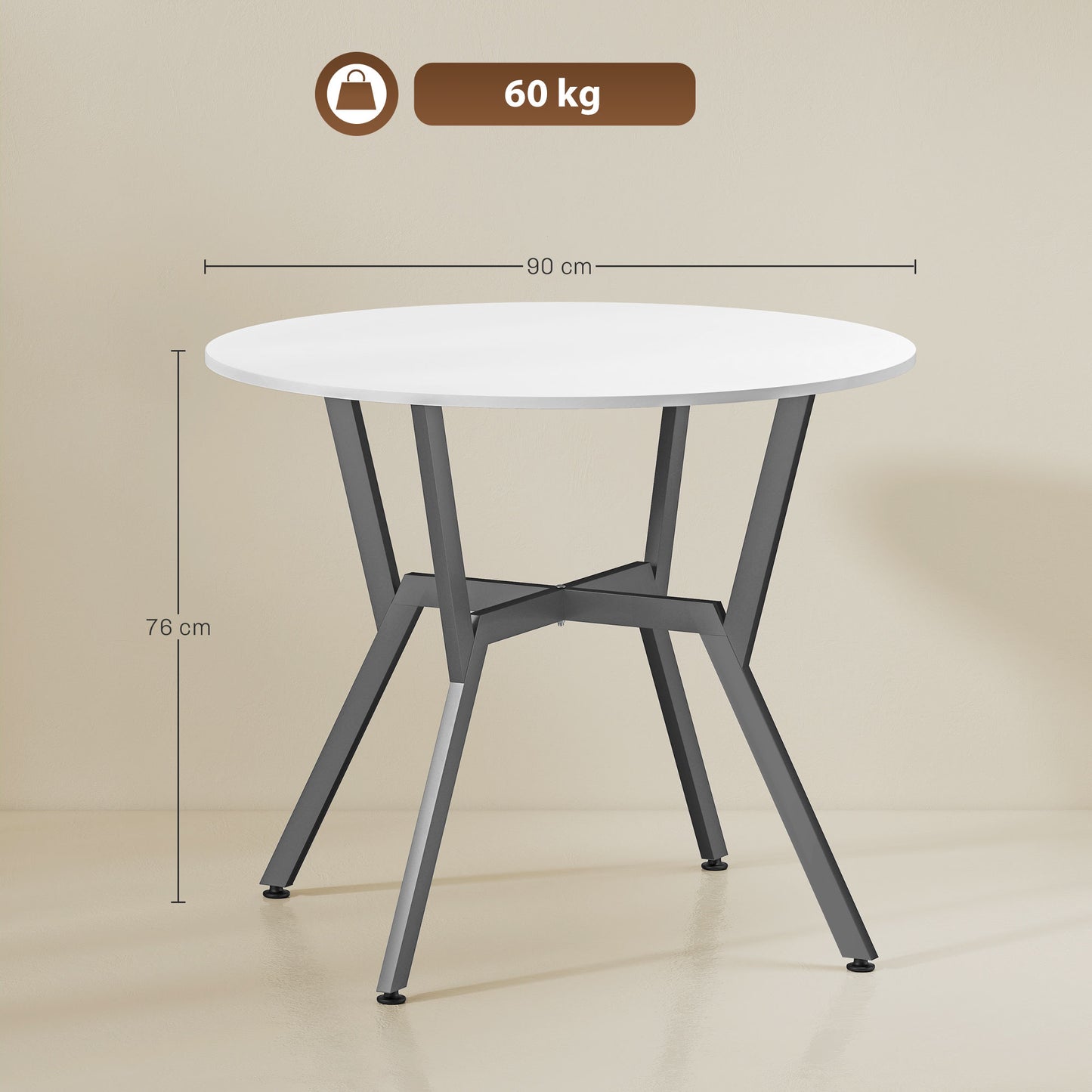 Small Kitchen Table with Black Steel Legs, Dining Table, High Gloss White