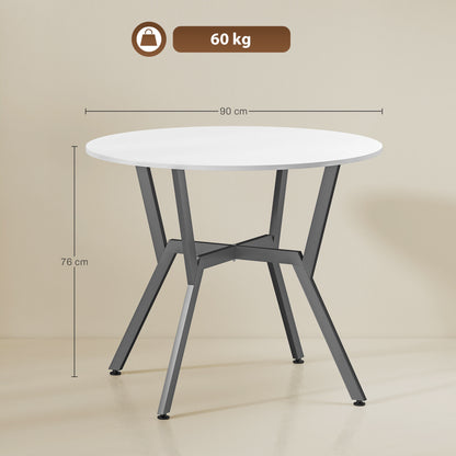 Small Kitchen Table with Black Steel Legs, Dining Table, High Gloss White